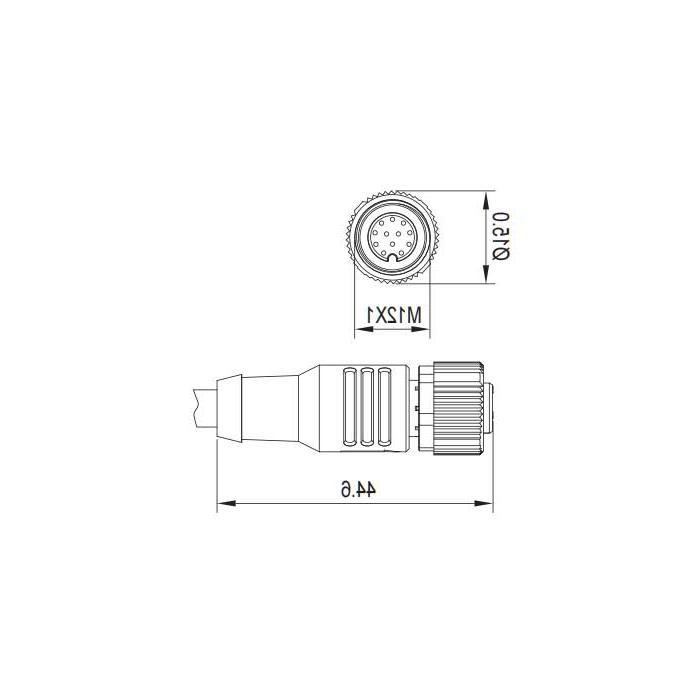 M12 12Pin、母头直型、单端预铸PVC非柔性电缆、灰色护套、64S473-XXX