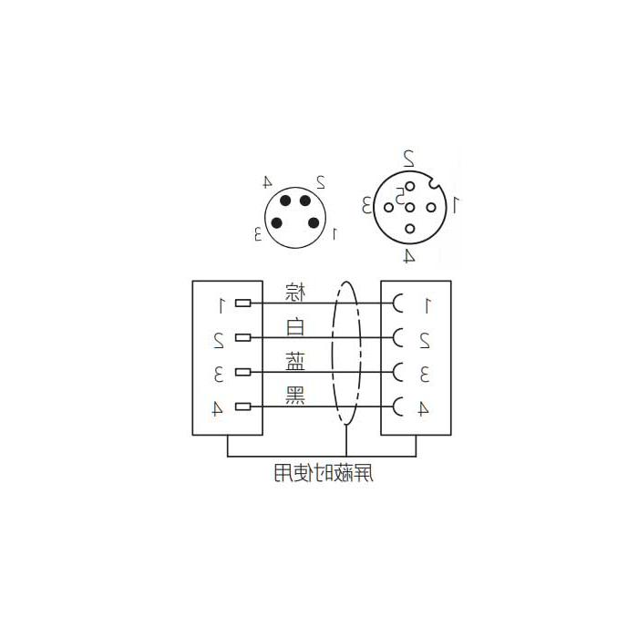 M12母头直型转M8公头直型、4Pin、双端预铸PUR柔性电缆、黑色护套、64D061-XXX